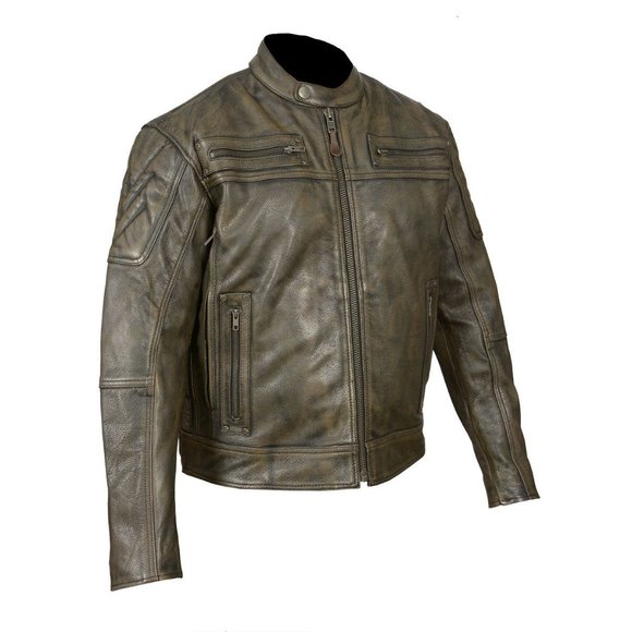 Men's High Mileage Distressed Brown Padded Vented Leather Scooter Jacket - Picture 1 of 4
